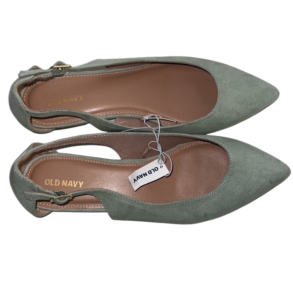 Old Navy Green Pointed Toe Flats NWT Size 8 Cutout Detail